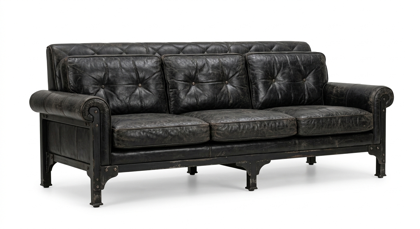 Industriële vintage leren sofa